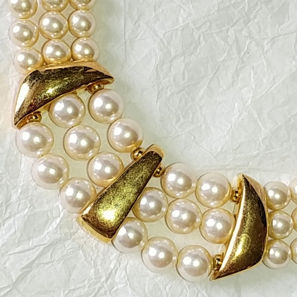 NAPIER FAUX PEARL CHOKER NECKLACE & BRACELET - 1980s AD PIECE - Picture 2 of 8